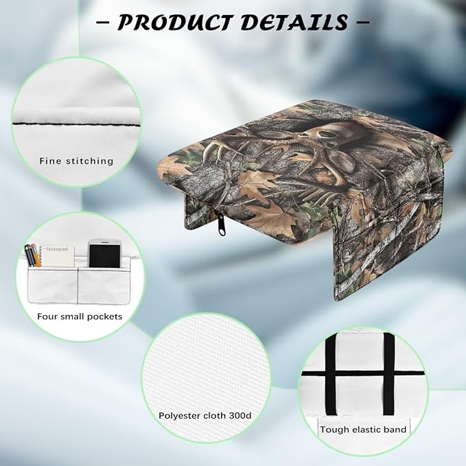 Tupalatus Deer Center Console Cover Water-Resistant Hunting Forest Universal Center Console Pad Non-Slip Car Interior Protection Accessories Easy Installation Fit for Cars Truck SUV