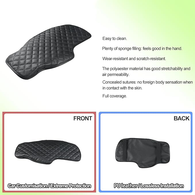 Center Console Armrest Cover for Chevy Corvette C6 2005-2013, Centre Armrest Seat Box Cover, Armrest Arm Rest Pad, Middle Consoles Cushion Protector Mat, Leather (Black)