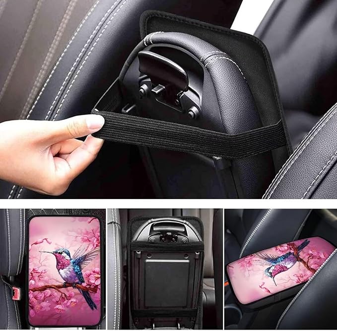 Bird Cherry Blossom Auto Arm Rest Cushion Pads Armrest Box Cover Car Arm Rest Seat Storage Box Mat Dog & Cat Paws Protector for SUV/Truck Vehicle