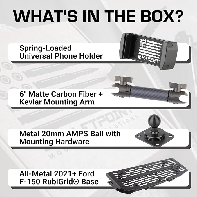 Bulletpoint Mounting Solutions RubiGrid Metal Dash Mount Phone Holder Compatible with 2021-2025 Ford F-150 and 2021-2023 Ford Raptor (Spring-Loaded)