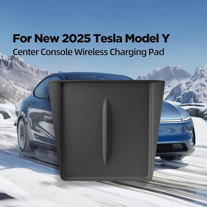 LUCKEASY for 2026 2025 Tesla Model Y Juniper New Center Console Wireless Charging Pad Non-Slip Silicone Mat Wireless Charger Mat for Model Y Accessories Black