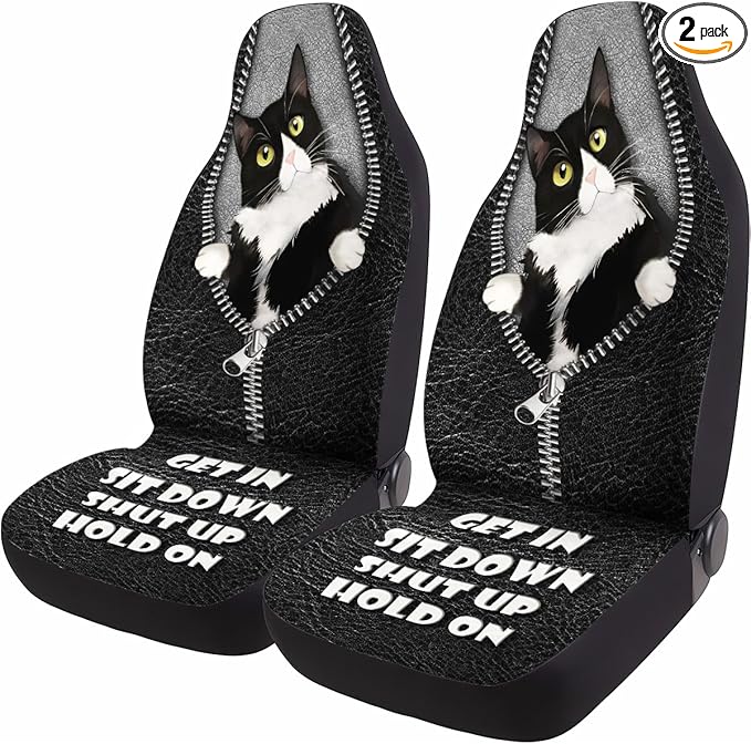 GENANY Tuxedo Cat Car Seat Covers Set of 2, Breathable Front Seat Covers for Truck Sedan SUV, Cat Themed Car Accessories, Cats Gift for Women Men