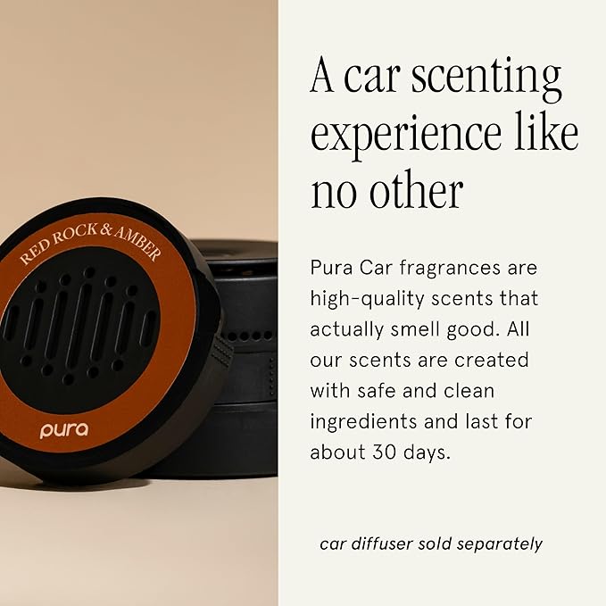 Pura Car Scent Refill - Fragrance for Pura Car Diffuser - Clean & Safe Luxury Diffuser Scent - Long-Lasting Fragrance for 30 Days of Aroma - Red Rock & Amber