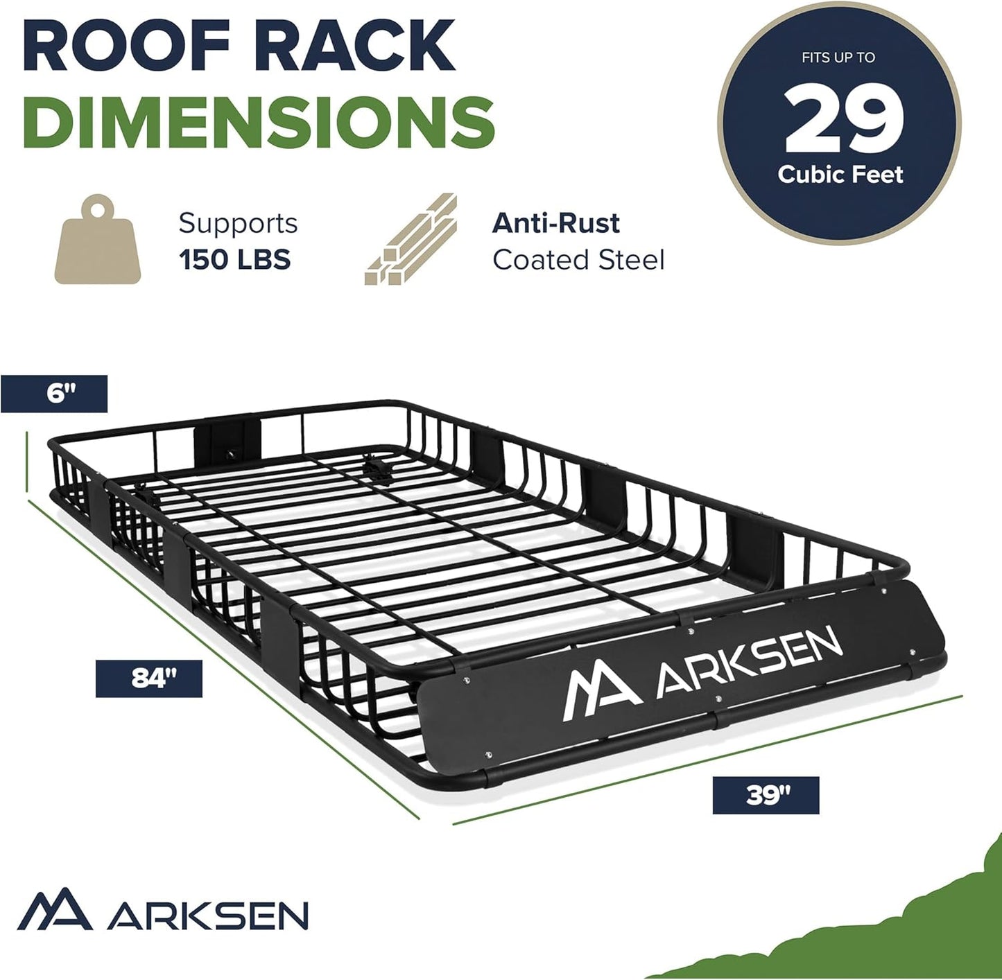 ARKSEN 84 x 39 x 6 Inch Universal 150LB Heavy Duty Roof Rack Cargo with Two Cargo Nets, Car Top Luggage Holder Carrier Basket with Extension for SUV, Truck, & Car Steel Construction