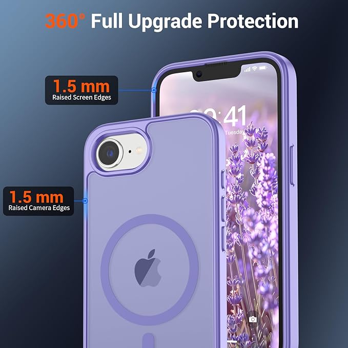 SUPFINE Magnetic for iPhone 17e Case/iPhone 16e Case (Compatible with MagSafe) (Military Grade Drop Protection) Slim Translucent Matte Shockproof with Anti-Fingerprint Phone Case,Purple