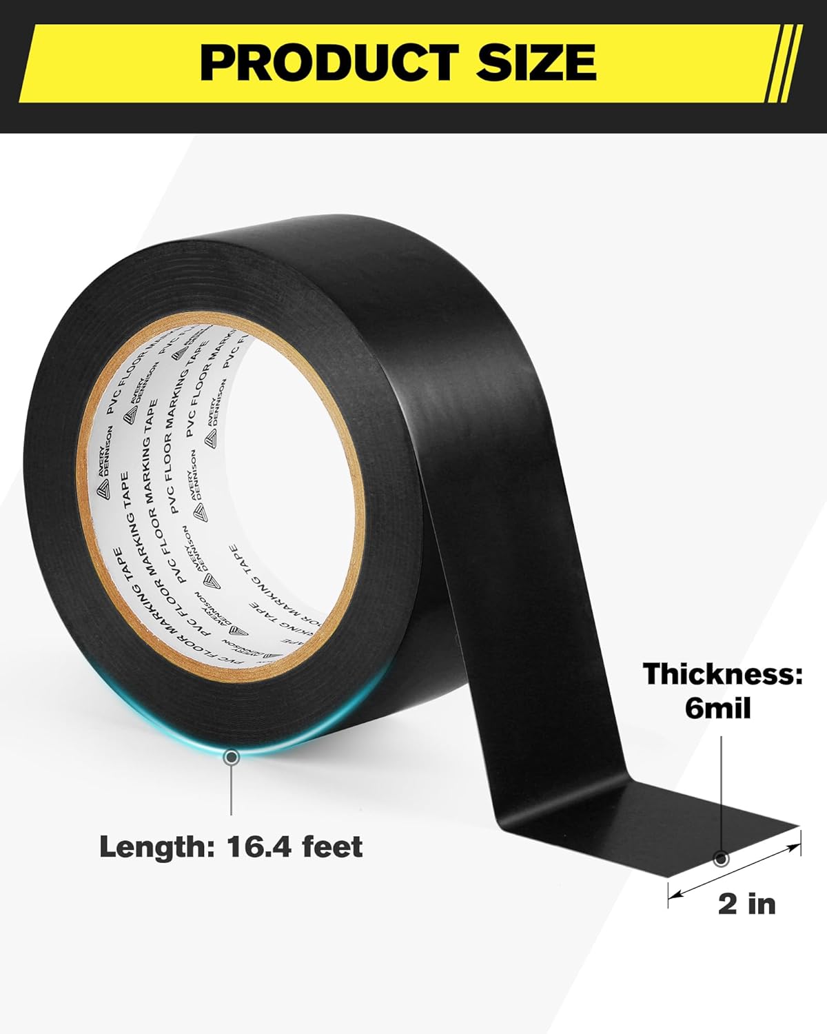 Floor Marking Tape,2 in x 108 FT Strong Adhesive Caution Tape,High Durability Warning Safety Tape for Indoor/Outdoor - Warehouses,Factories,Parking Lots,Retail Locations,Black,3 Rolls