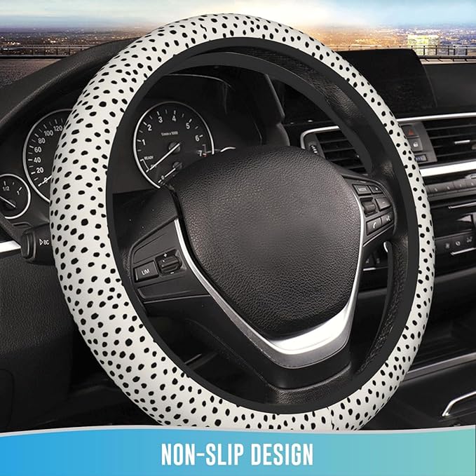 Elastic Steering Wheel Cover Car Accessories Cute Universal 15 Inch Absorbing Sweat Non-Slip Breathable for Man Woman - Cute Black Polka Dot