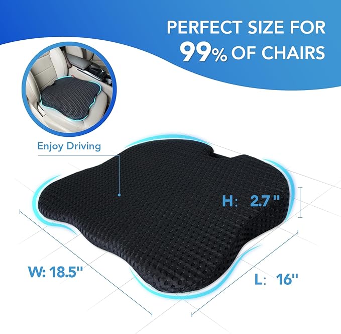 Car Seat Cushion, Comfort Memory Foam Car Cushions for Driving (Black)