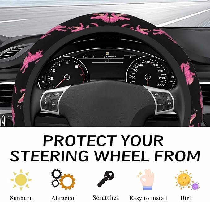 Steering Wheel Cover Accessories Neoprene Cover, Breathable Non-Slip Easy to Install Suitable for Women Men, 14.5-15.5 Inch for Car SUV Van Truck Universal - Pink Crocodile