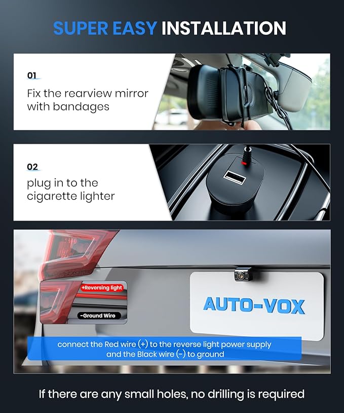 Auto-Vox Rear View Mirror Backup Camera: 4.3'' OEM HD Wireless Backup Camera with Intelligent Light Sensing Display System,IP69 Waterproof, Clear Night Vision Back Up Camera for Car, Truck & Pickup
