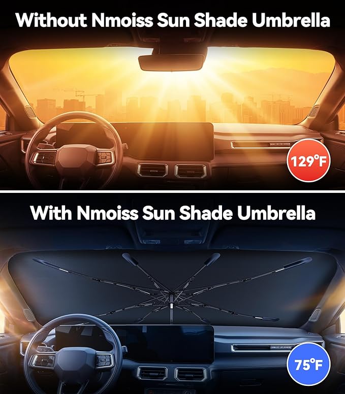 Windshield Sun Shade Umbrella for Mustang - [Vinyl Coating Heat Shield] Protect Car from Sun Rays & Heat Damage Keep Cool and Protect Interior, Spring Structure Edge