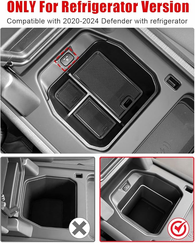 3PCS Center Console Organizer Compatible with 2020-2024 Land Rover Defender 90 110 130 (ONLY for Refrigerator Version) Armrest Storage Box Insert Tray Sets Interior Accessories