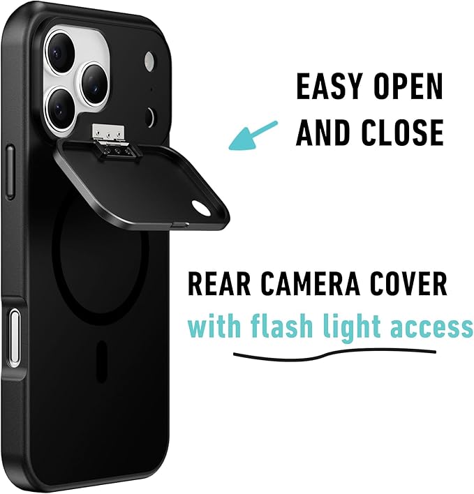 Spy-Fy iPhone 17 Pro Max Privacy Case | Front and Rear Camera Covers | MagSafe iPhone Case with Lens Protection | Camera Blocker for Privacy and Safety | Slim Shockproof Phone Cover 6,9-inch Black