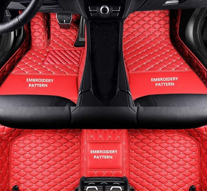 Custom Car Floor Mats for 96% Sedan SUV Sports Car Protection Full Coverage Pads Anti-Slip Leather Floor Lining All Weather Car Floor Mats (red Beige)