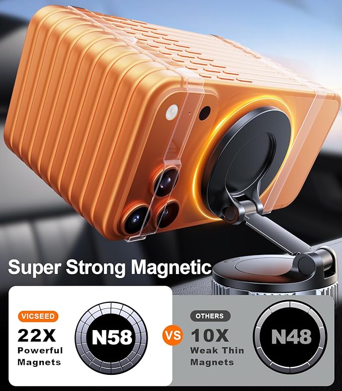 VICSEED Ultimate for Magsafe Car Mount [98+LBS Strongest Suction] 360° Vacuum Magnetic Phone Holders for Your Car Metal Arm Foldable Cellphone Mount for iPhone 17 16 15 14 13 12 Pro Max Air Android