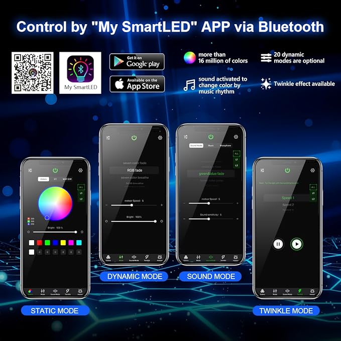 AMKI 16W Bluetooth Twinkle Fiber Optic Star Ceiling Lights Lamp Kit, LED RGBW Engine Driver APP/Remote Control, Mix 335 Strands (0.75mm+1mm+1.5mm) 9.8ft/3m Long + Crystal