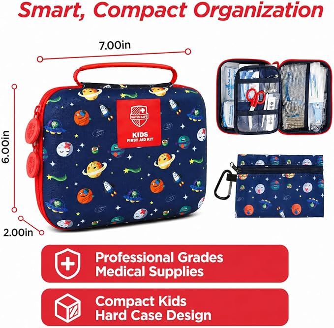 Swiss Safe First Aid Kit for Kids 246 Pieces - for Travel, Home & Car Emergency Kit, Baby & Toddler First Aid, Small Portable Kit with Mini Bag