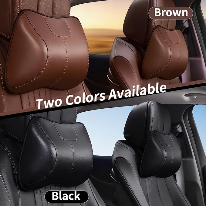 2PCS Leather Memory Foam Car Headrest Pillow Ergonomic Neck Pillow, Universal for Tesla Model Y/3/X/S BMW X3 X5 Lexus TX350 NX350 350h RX350 Volvo XC60 XC90 for Neck Pain Relief(Black)