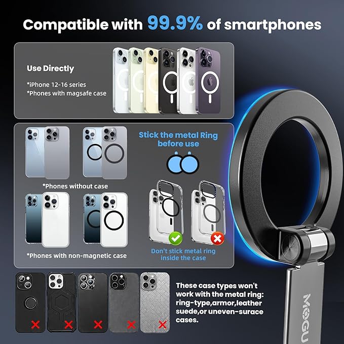 Vacuum Magnetic Car Phone Holder-118LBS Strong Suction+2800gf Magnet,360° Adjustable Dashboard Mount, Hands-Free Cell Phone Stand for iPhone/Samsung MagSafe, Works on Mirror/Gym/Kitchen &Multi-Surface