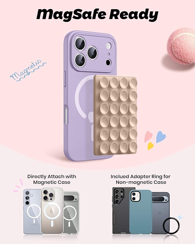 amBand Magnetic Suction Phone Mount Trendy Stocking Stuffers for Men Women Dad Mom Adults, Removable Brown Octo Cup Buddy Sticky Holder for Hands-Free Selfie/Video, Milk Tea