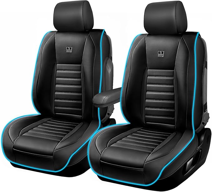 CAR PASS LED Lights Nappa Leather Car Seat Covers Front Seats, Waterproof Seat Cover for Cars Variable RGB Lights with DIY Music Sync Mode, All Weather Universal Fit Trucks SUV Automotive Pick-up