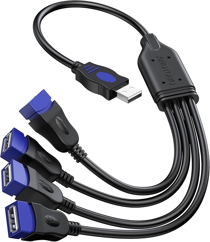 ANDTOBO USB 1 to 4 Splitter, USB 2.0 Y Splitter Charger Cable USB 1 Male to 4 Female Power Cord Extension Hub Cable for PC/PS4/MacBook/Laptop/TV/LED Etc,Navy