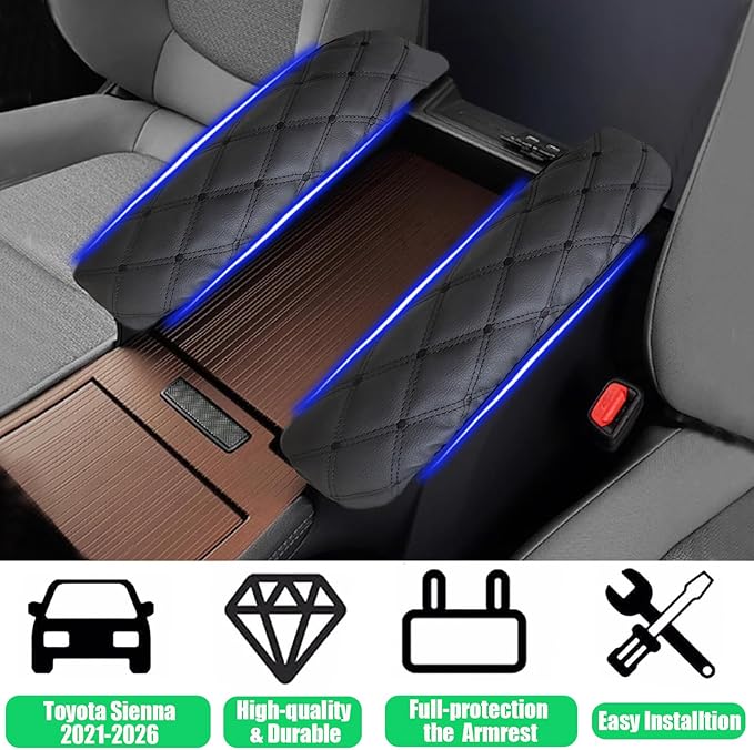 Armrest Cover for Toyota Sienna 2021 2022 2023 2024 2025 2026 Leather Center Console Side Covers [Not for Cool Box], Scratch-Resistant & Stylish for Toyota Sienna Interior Accessories