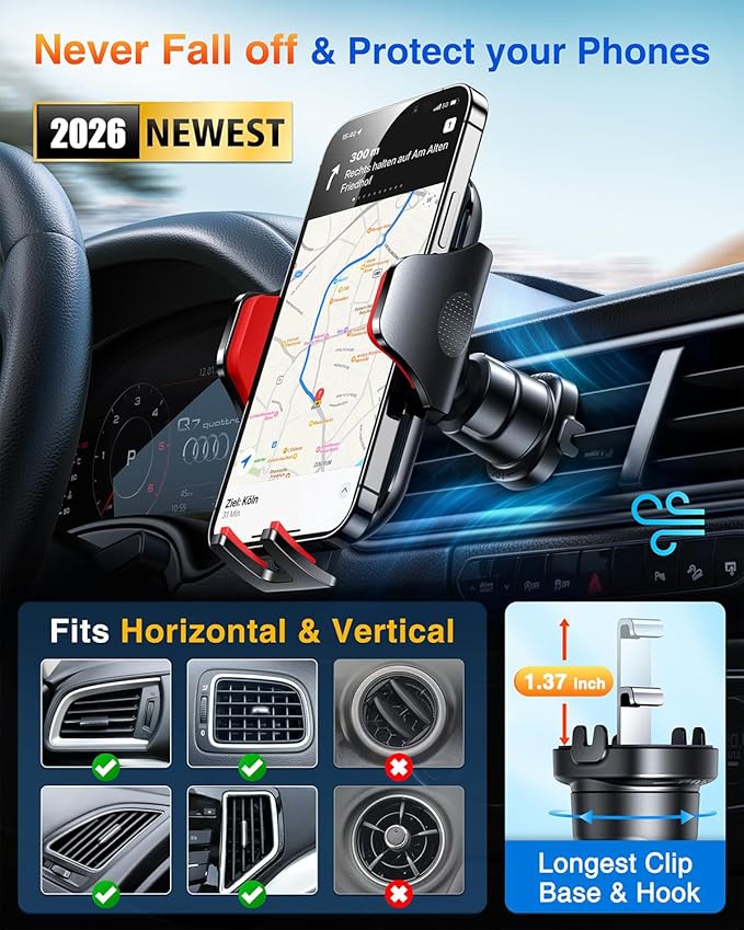 VANMASS Phone Holders for Your Car Ultimate Military-Grade Car Phone Holder Mount【Patent & Safety Certs】 Upgraded Shockproof Truck Air Vent Phone Mount for iPhone 17 Pro Max 16 Samsung Android,Red
