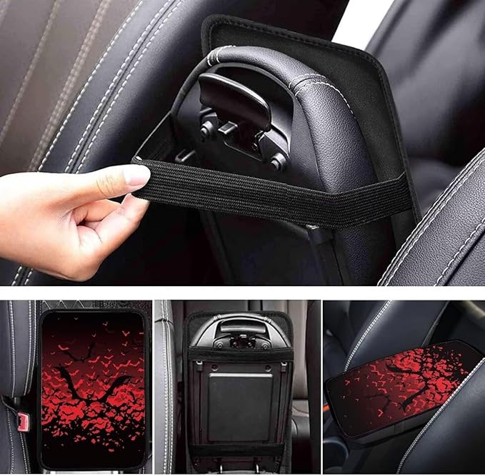 Red Bat Armrest Pad Cover for Cars Arm Rest Cushion Pads Car Center Console Cushion Non Slip Car Accessories Car Christmas Decoration
