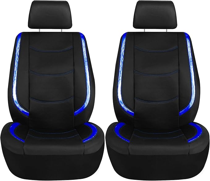 FH Group Full Set Faux Leather Car Seat Covers - Universal Fit, Low Back Front Seat Covers, Airbag Compatible, Split Bench Rear Seat Cover for SUV, Sedan, Blue