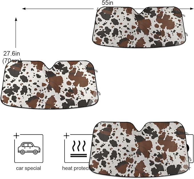 xigua Cow Print Car Windshield Sunshade Foldable Front Window Sun Visor Protector for Car,SUV,Truck - Keep Vehicle Cool,55 x 27.6 Inch (45)