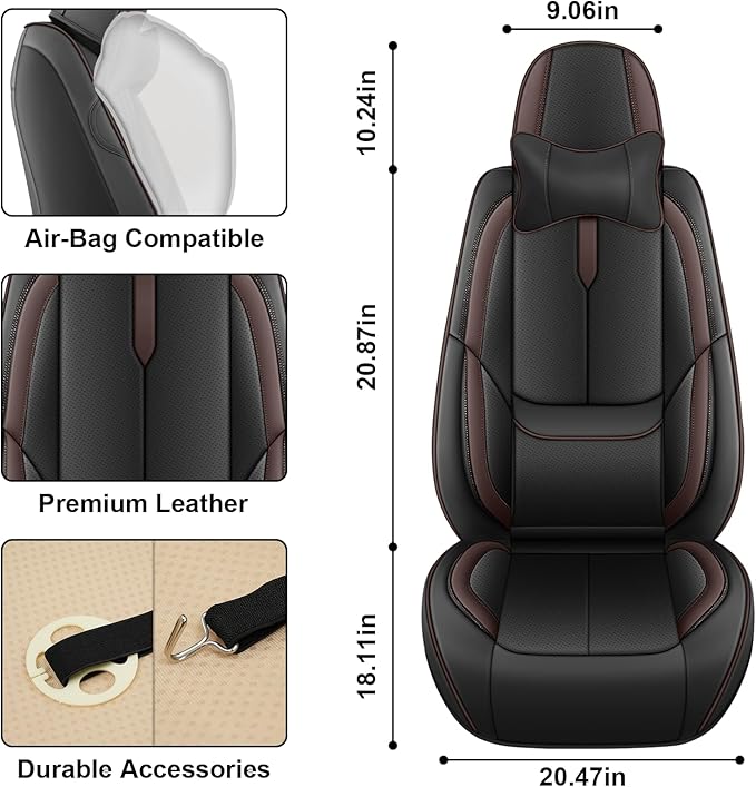 Fit for 98% of Mercedes Benz Car Seat Covers with Headrests, Premium Nappa Leather Seat Cover, Fully Wrapped Protect Modern Style Seat Cover (2-Seat Luxury, Black & Coffee)