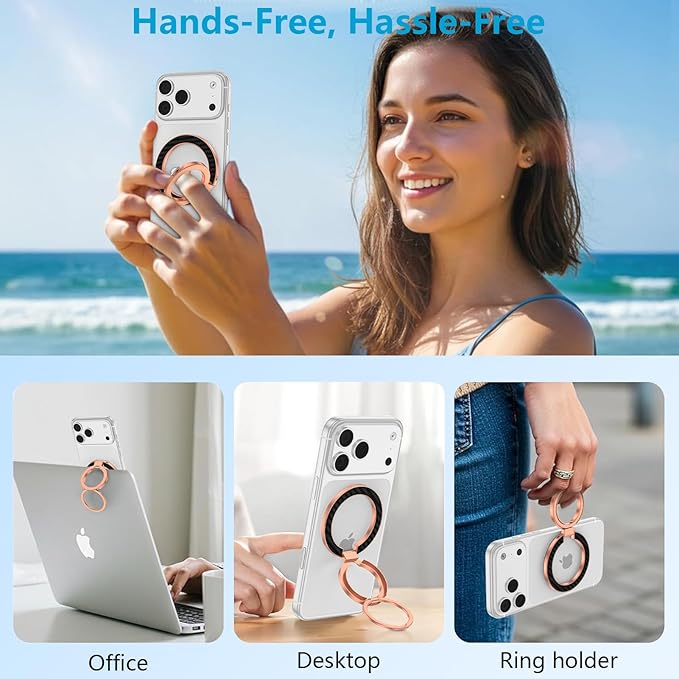 Magnetic Phone Ring Grip for MagSafe, Dual-Sided Magnetic Phone Ring Holder Mag Safe Grip Stand with Kickstand for iPhone 17e 17 16 15 14 13 Pro Max Plus Samsung Galaxy S26 Ultra S25 FE S25 S24 Ultra