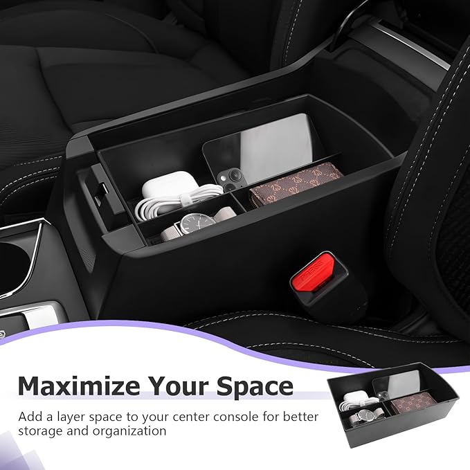 LUWU Center Console Organizer Compatible with Subaru Ascent 2019-2026 Accessories Armrest Console Secondary Storage Box Insert Tray ABS Material Interior Storage Box with Coin Holder Black