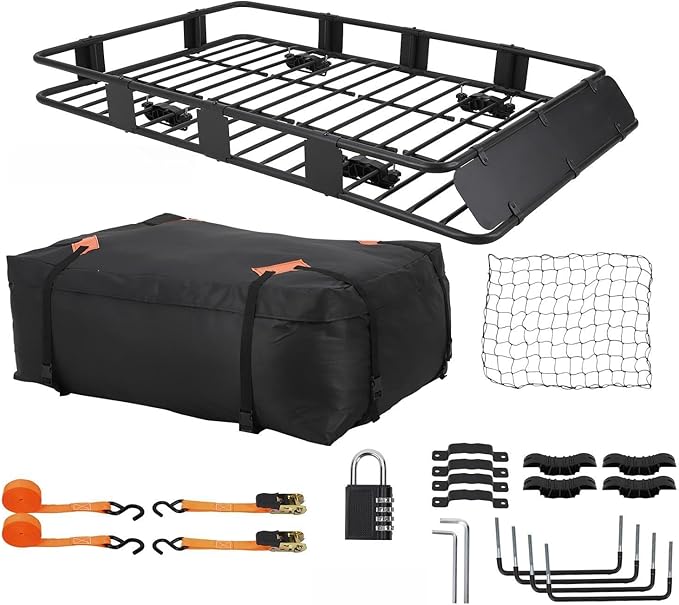 64"x39" Universal Roof Rack Basket with Waterproof Cargo Bag | 200 lbs Capacity, Adjustable Steel Construction | Car Top Carrier for SUV, Truck & Vehicle Rooftop Storage