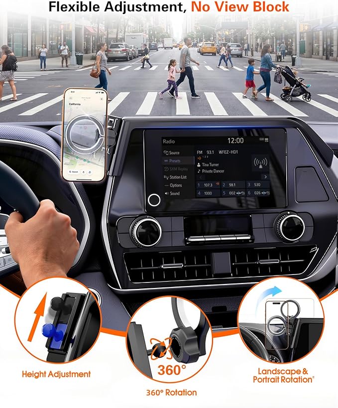 pop-tech Magnetic Car Mount for Toyota Highlander 2020 2021 2022 2023 2024 2025 2026: for MagSafe Strong Magnets Cell Phone Holder Fit 8-Inch Touch Screen Cradles for iPhone Accessories