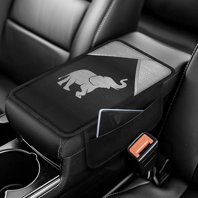 Metal-Like Elephant Print Center Console Covers for Cars Waterproof Car Armrest Seat Box Cover Cushion Anti-Slip Auto Center Console Pad Car Interior Accessories Protector