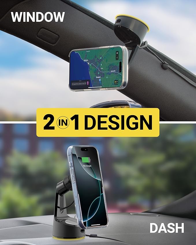 Scosche MPQMWD Charge Pro Qi2 MagSafe Charger Car Mount, 15W Fast Magnetic Wireless Charging Suction Cup Phone Holder for Dashboard/Windshield Compatible with iPhone 16/15/14/13/12 Pro Max Plus, S25
