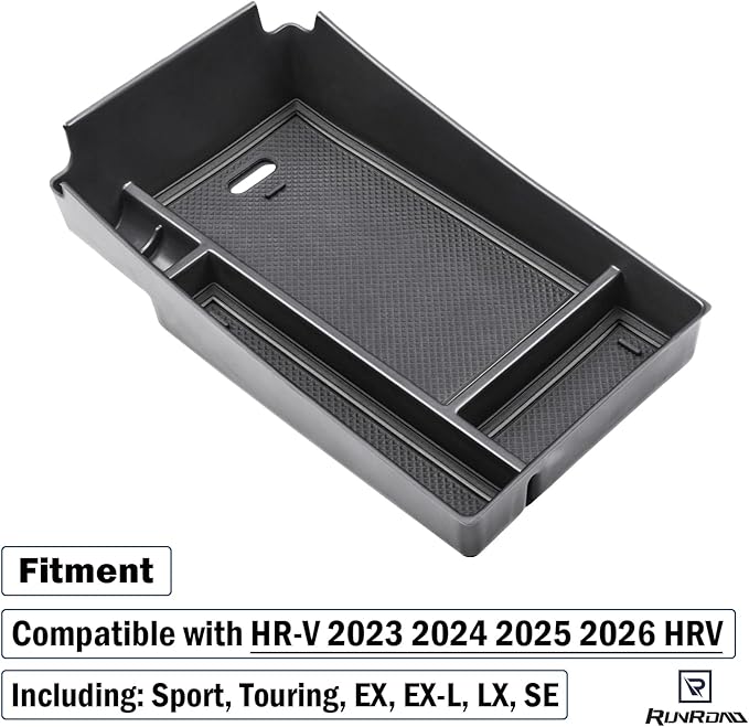 RUNROAD Center Console Organizer Tray Compatible with Honda HR-V 2023 2024 2025 2026 HRV Accessories, ABS Console Organizer Armrest Storage Box Coin Holder, Black