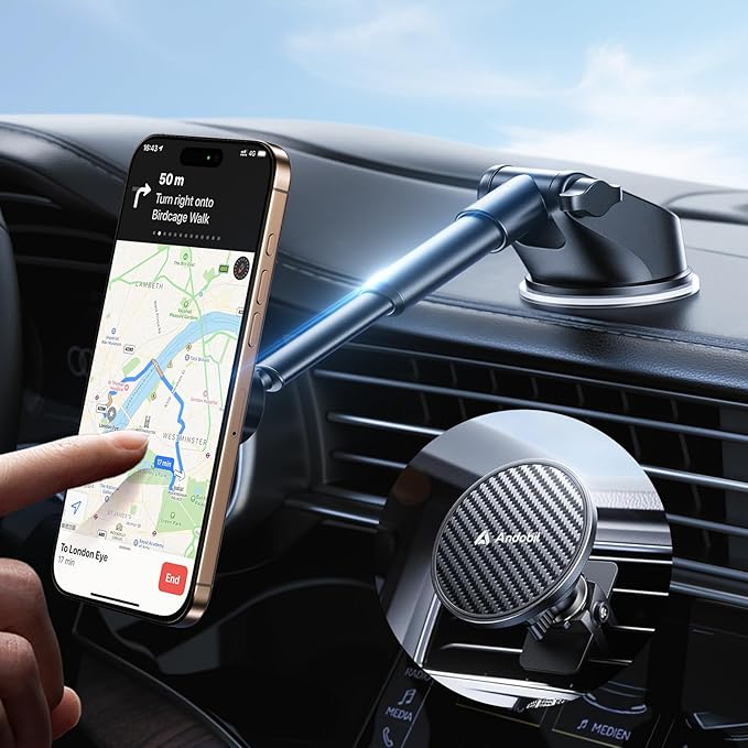 【Military-Grade】andobil 3 in1 Magnetic Phone Holder for Car Dashboard Windshield Vent 【Upgrade Suction & Strongest Magnet】Retractable for MagSafe Car Mount Mats for iPhone 17 16 15 14 Pro Max Sumsung