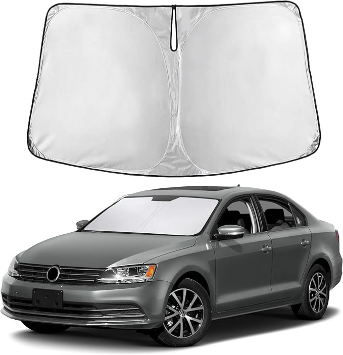 EcoNour Windshield Sunshade Compatible for Volkswagen VW Jetta 2011-2016 2017 2018, Sun Visor for Front Windshield & Window Sun Shade Cover, UV Heat Blocker & Protector, Car Accessories