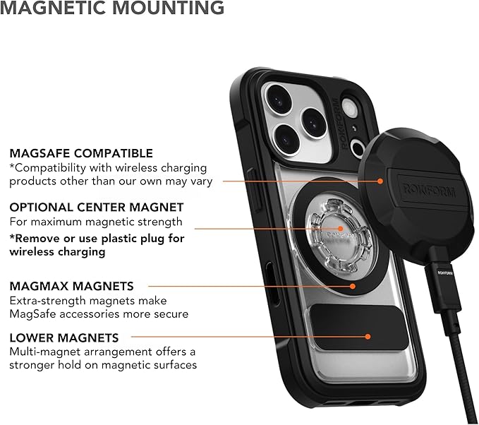 Rokform Crystal Case Compatible with iPhone 17 Pro, Magnetic Cover (Clear)