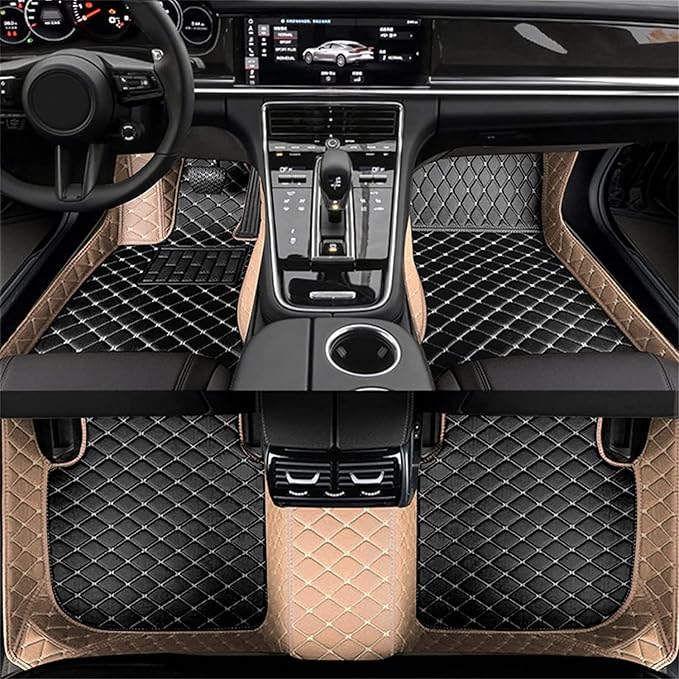 Car Floor Mats Automotive Floor Mats Vehicle Specific All Weather Protection Custom Compatible with Most of 98% Cars SUVs (Beige and Black)