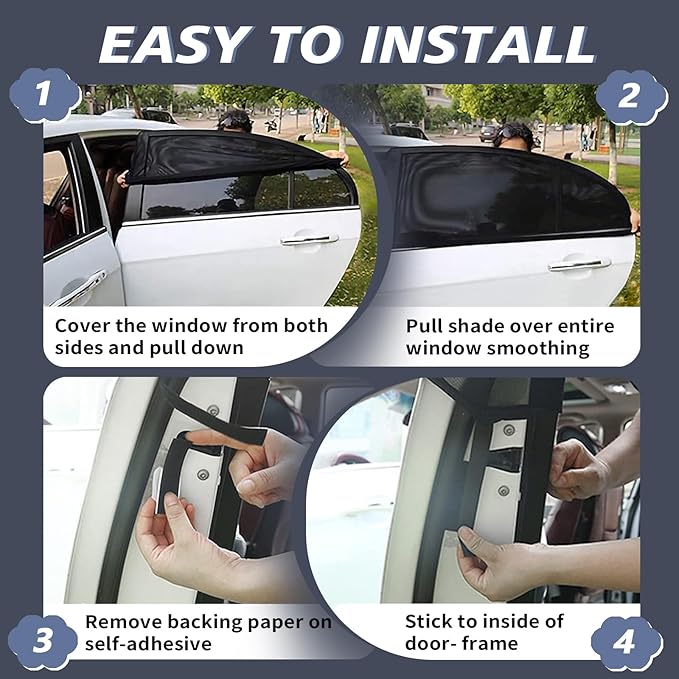 2 Pack Car Window Shades,Super Stretchy Mesh Screen Sun Car Window Shade Mosquito,Stretchy Window Screen for Baby Family Pet UV Protection
