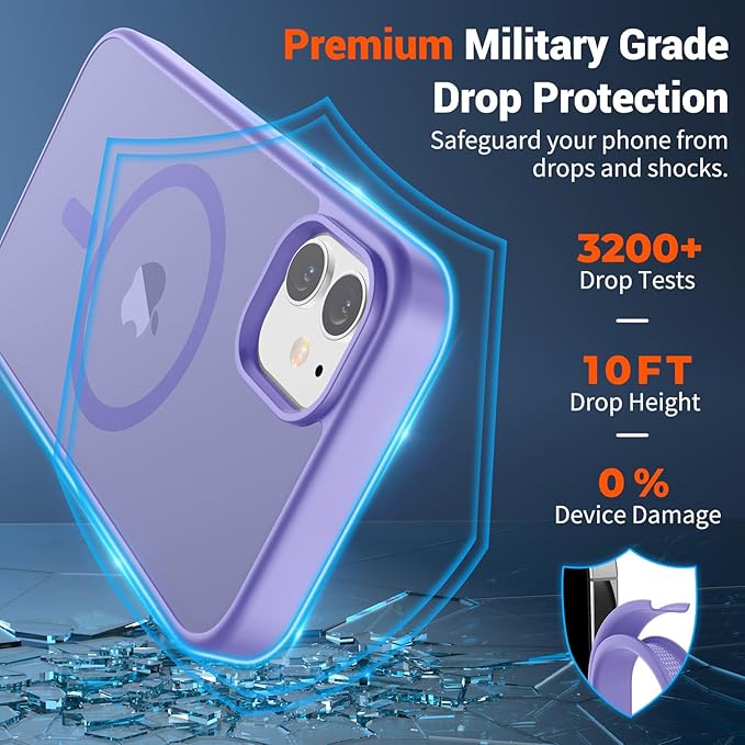 SUPFINE Magnetic for iPhone 11 Phone Case(Compatible with MagSafe)(Military Grade Drop Protection) Slim Translucent Matte Shockproof with Anti-Fingerprint Phone Case,Purple