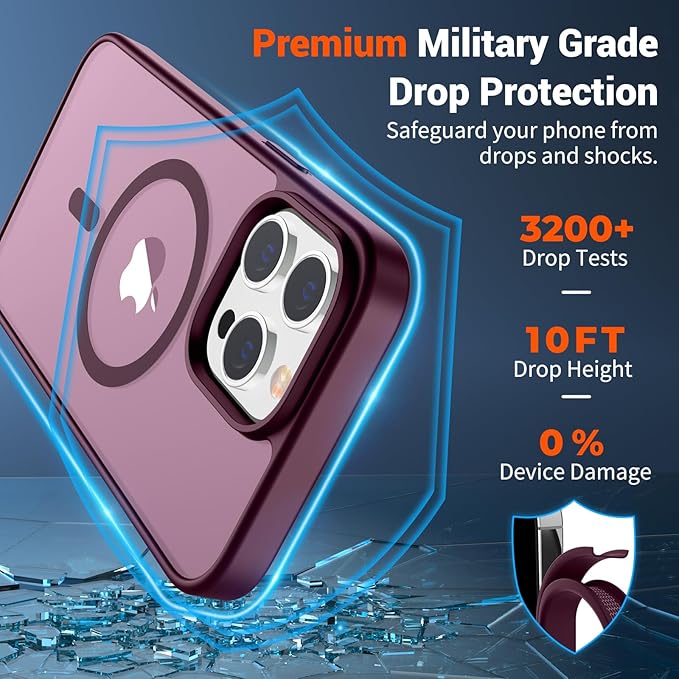 SUPFINE Magnetic for iPhone 12 Pro Max Case (Compatible with MagSafe) (Military Grade Drop Protection) Slim Translucent Matte Shockproof with Anti-Fingerprint Phone Case,Wine Red
