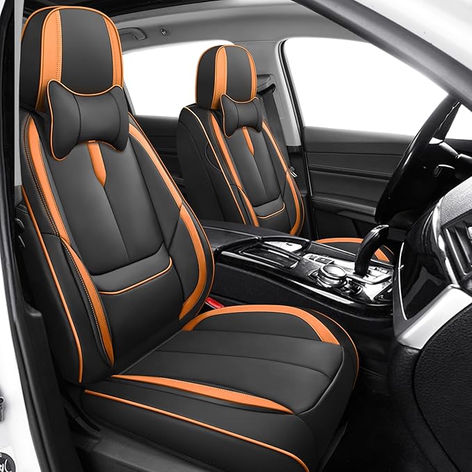 Fit for 98% of Mercedes Benz Car Seat Covers with Headrests, Premium Nappa Leather Seat Cover, Fully Wrapped Protect Modern Style Seat Cover (2-Seat Luxury, Black & Orange)