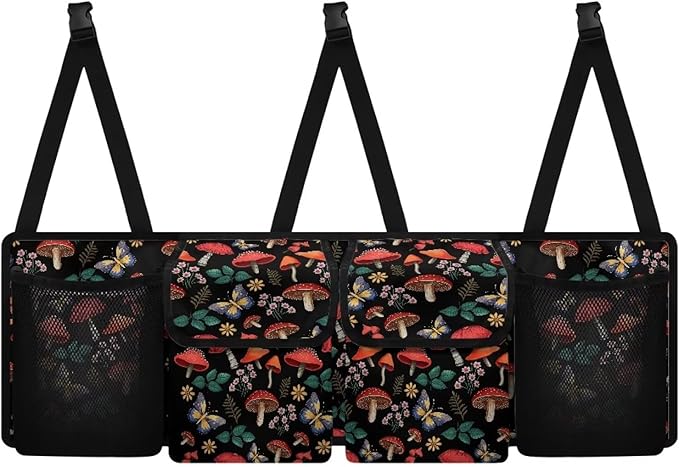 Mushroom Car Trunk Organizer Foldable Auto Backseat Storage Bag with 4 Pockets Hanging Auto Accessories Suitable Most Sedans SUVs Trucks Vans