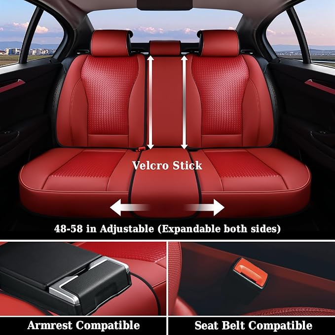 Coverado Car Seat Covers Full Set, Red Seat Covers for Cars, Waterproof Nappa Leather Automotive Seat Covers with Lumbar Head Pillow, Car Seat Protectors, Universal Fit for Most Cars SUV