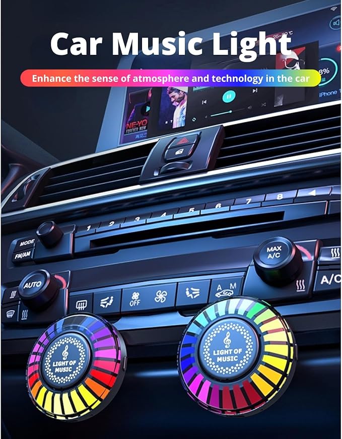 Car RGB Rhythm Lamp, Voice Activated Music Rhythm Light, Colorful LED Magnetic Sound Control Rhythm Lamp Pickup Sync Lights for Car Gaming DJ Stereo Lighting